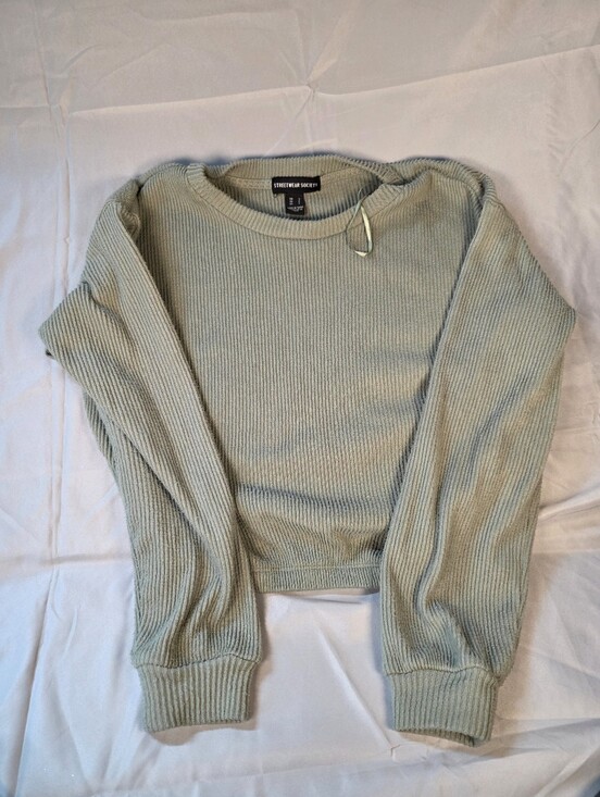 Streetwear Society Sweaters - Streetwear Society Light Sage Crewneck Ribbed Sweater